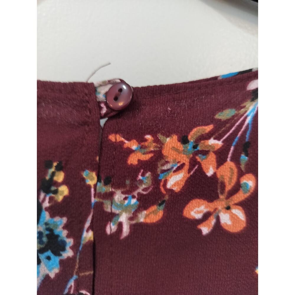 Passport Women’s XL Burgundy Floral Blouse Long Sleeve Ruffle Cuff Top - Picture 5 of 8
